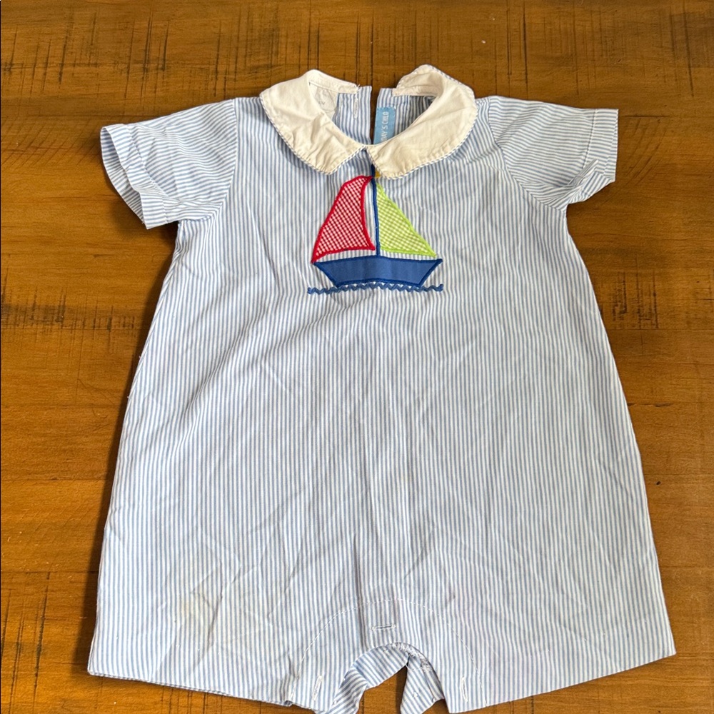Striped Baby Romper with Sailboat Design